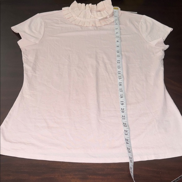 EUC Ted Baker Pink Ruffle Neck Tie Blouse Top Size 5 (XL) Mock Neck Short Sleeve - Picture 11 of 11